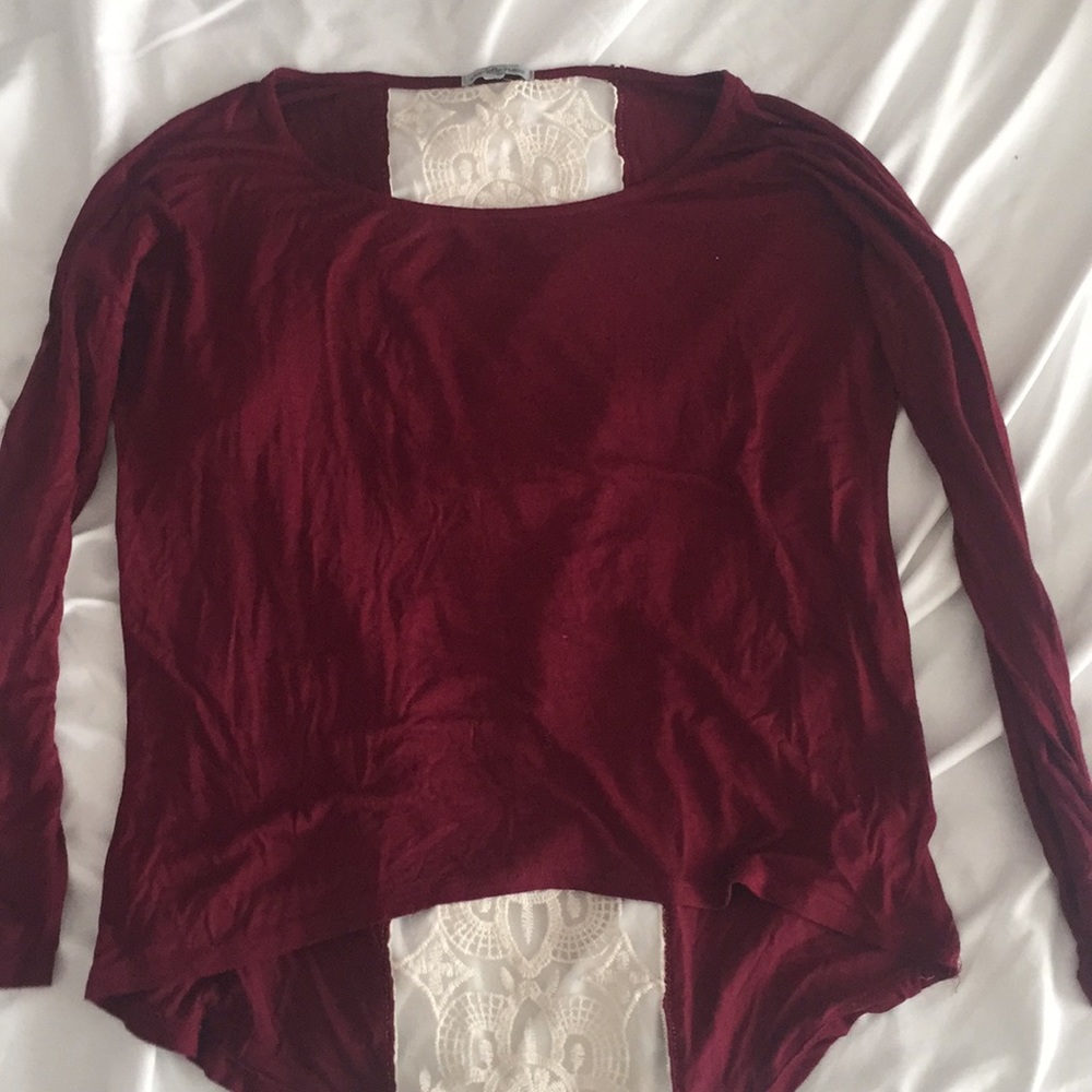 Red long sleeve shirt with lace back